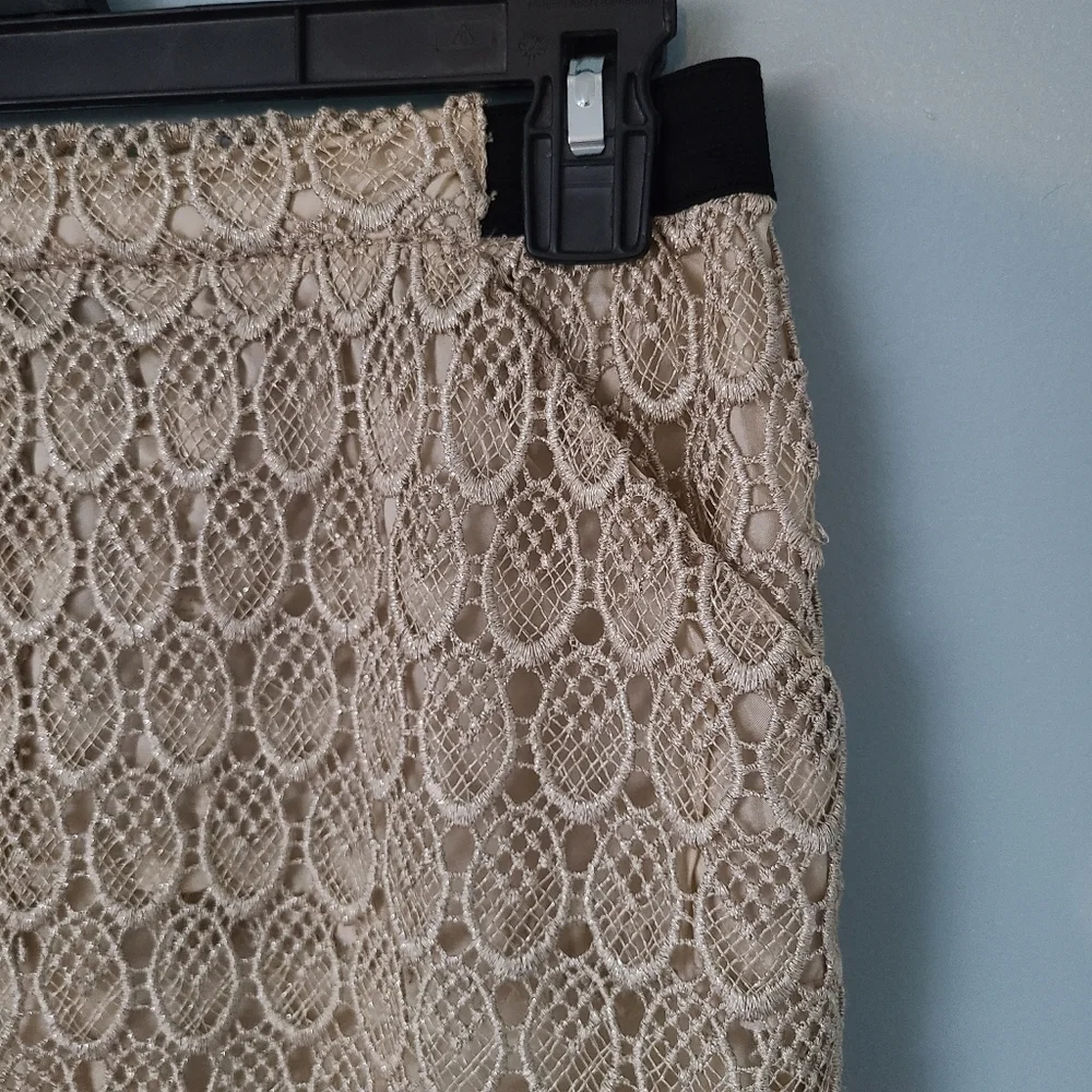 Harvey Faircloth Gold Metallic Eyelet Lace Silk Mini Skirt Size 4